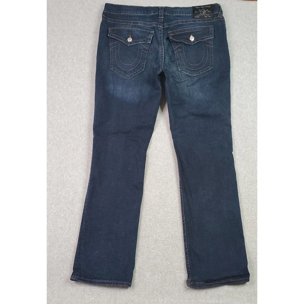 True Religion Jeans Mens 40 Dark Blue Ricky Relaxed Straight Flap Pockets Denim